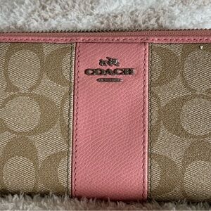 Coach Pink and Brown Signature Wallet